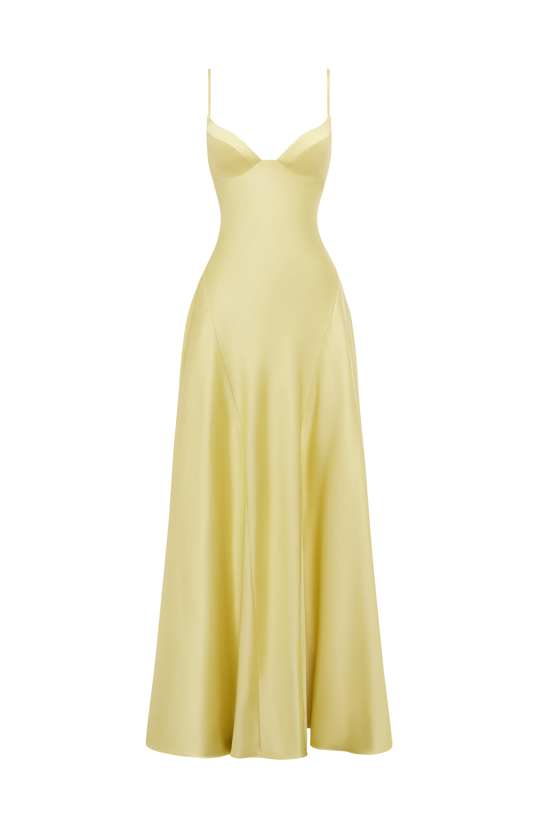 Butter Yellow Satin Maxi Dress in Butter Yellow, view 7