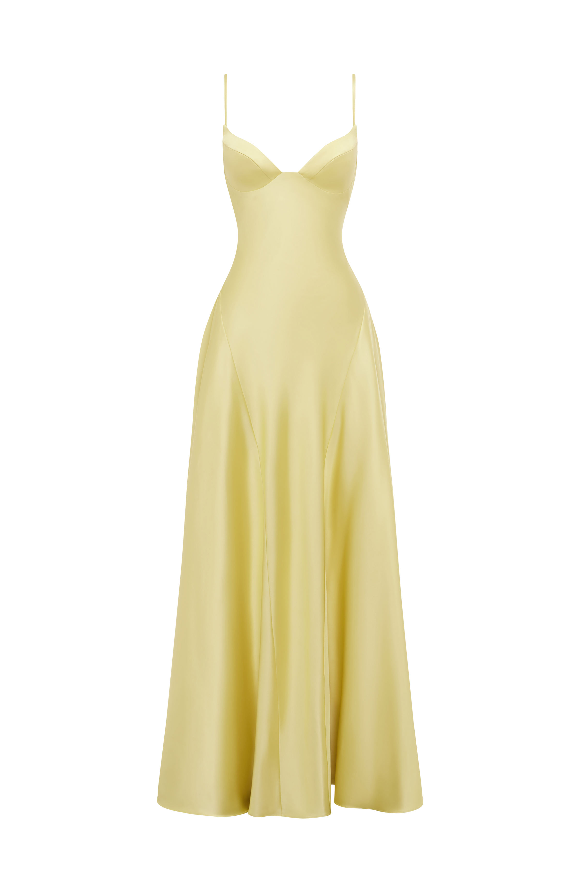 Butter Yellow Satin Maxi Dress in Butter Yellow, view 7