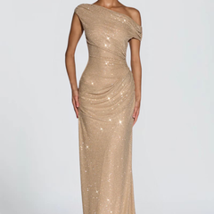 Oriana Satin Maxi Dress in Gold - Maeve & Erin Dublin