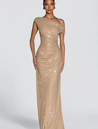 Oriana Satin Maxi Dress in Gold - Maeve & Erin Dublin