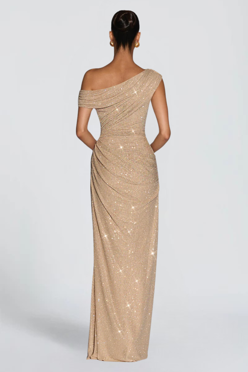 Oriana Satin Maxi Dress in Gold front view - Maeve & Erin Dublin