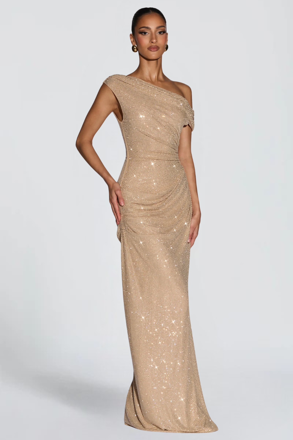 Oriana Satin Maxi Dress in Gold detail - Maeve & Erin Dublin