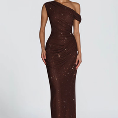 Oriana Satin Maxi Dress in Brown - Maeve & Erin Dublin