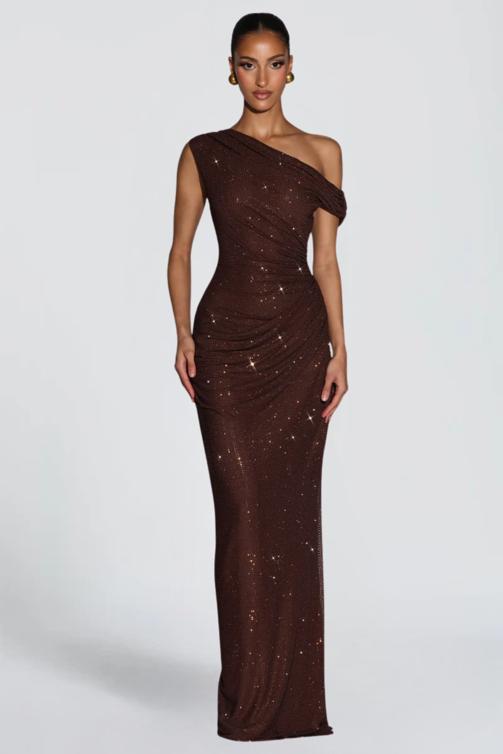 Oriana Satin Maxi Dress in Brown - Maeve & Erin Dublin