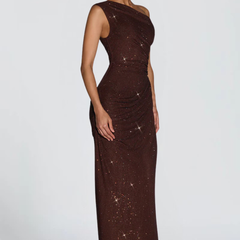 Oriana Satin Maxi Dress maxi length detail - Maeve & Erin Dublin