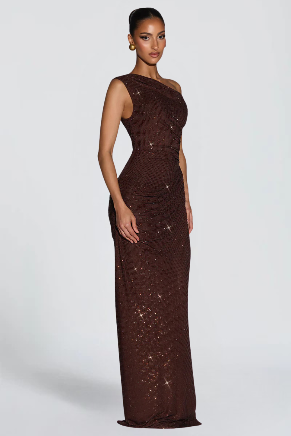 Oriana Satin Maxi Dress maxi length detail - Maeve & Erin Dublin