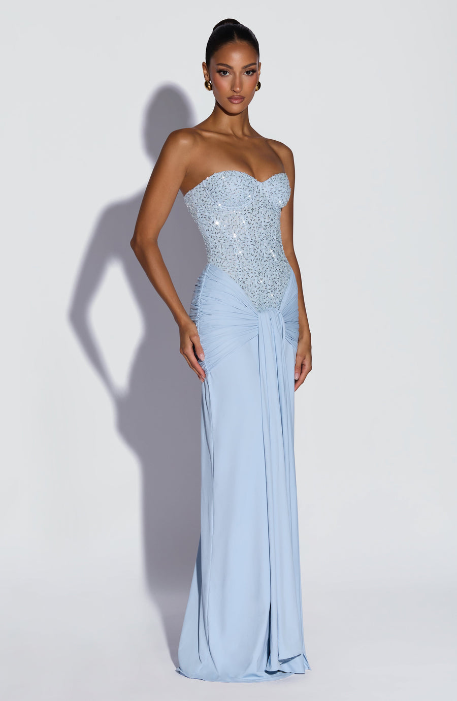 Embellished Corset Maxi Dress in Glacier Blue, view 2