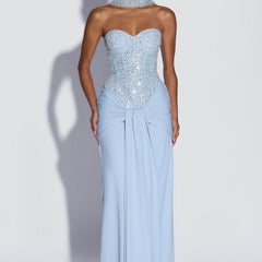 Embellished Corset Maxi Dress in Glacier Blue, view 12