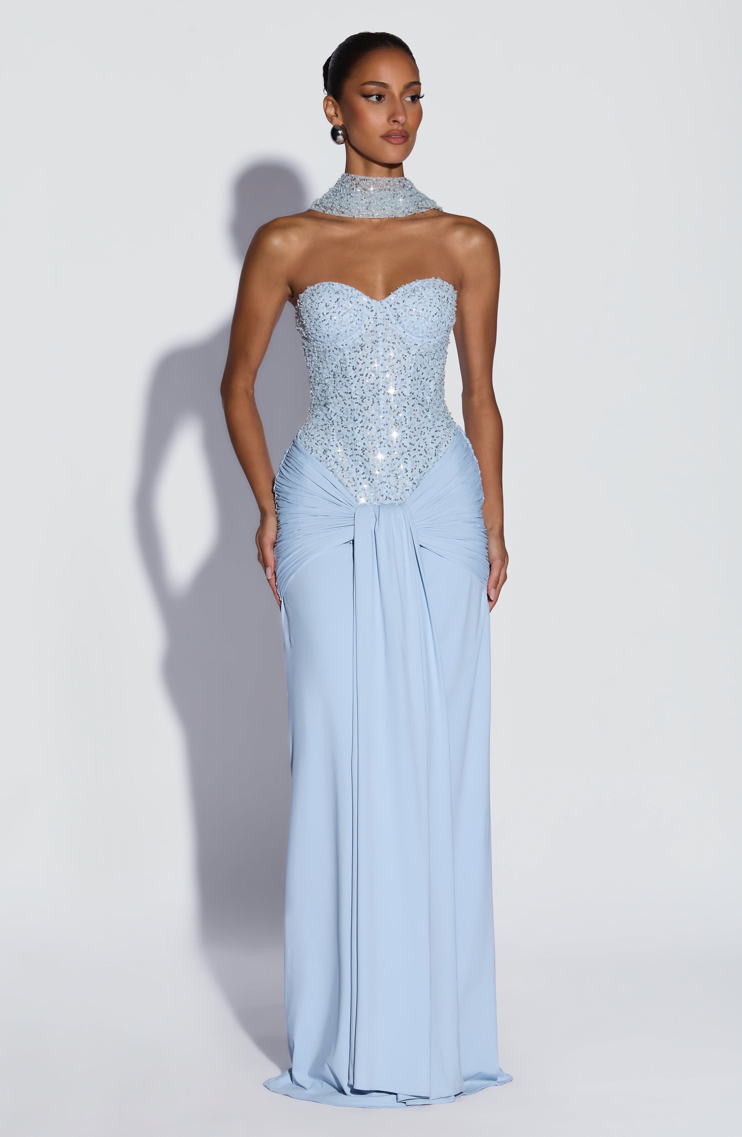 Embellished Corset Maxi Dress in Glacier Blue, view 12