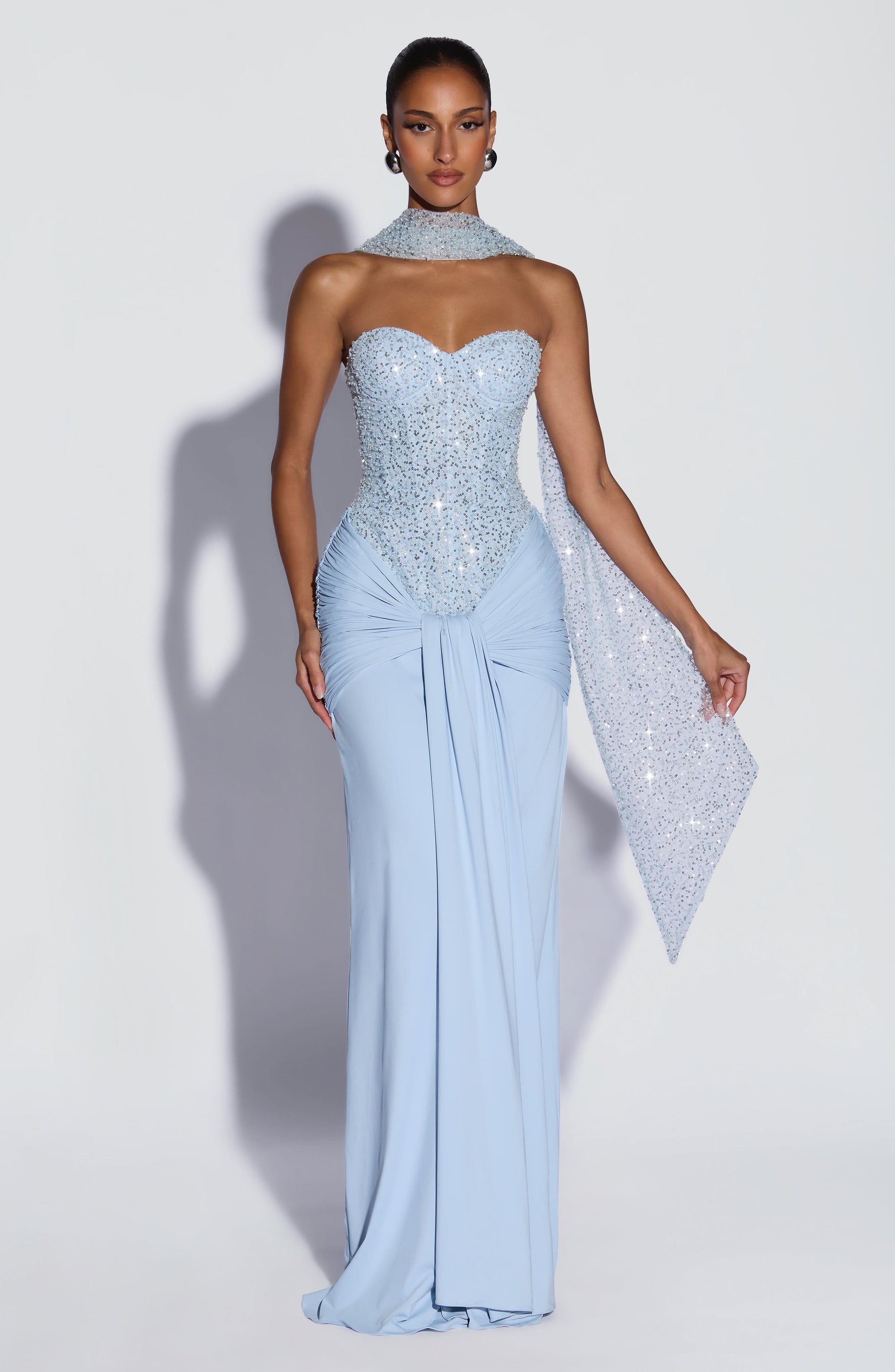 Embellished Corset Maxi Dress in Glacier Blue, view 11