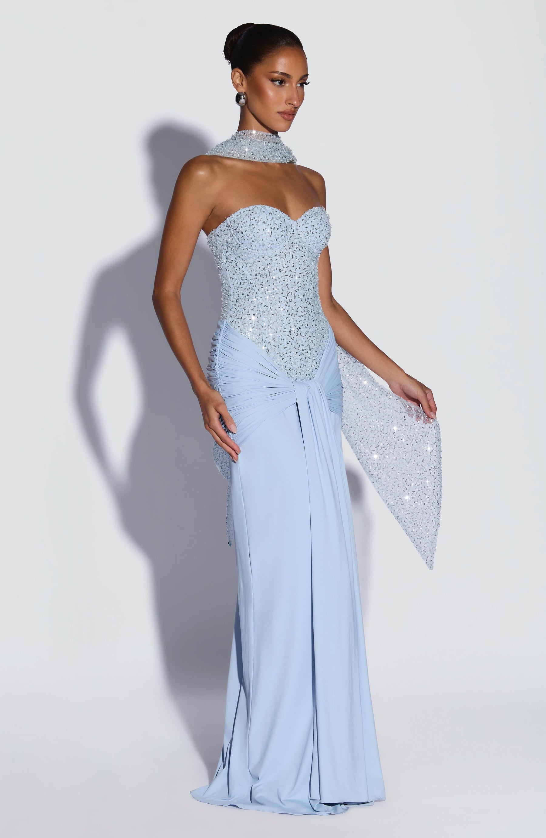 Embellished Corset Maxi Dress in Glacier Blue, view 10