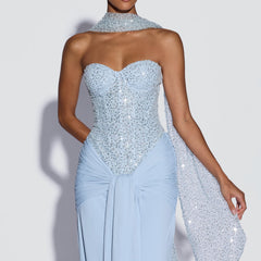 Embellished Corset Maxi Dress in Glacier Blue, view 9
