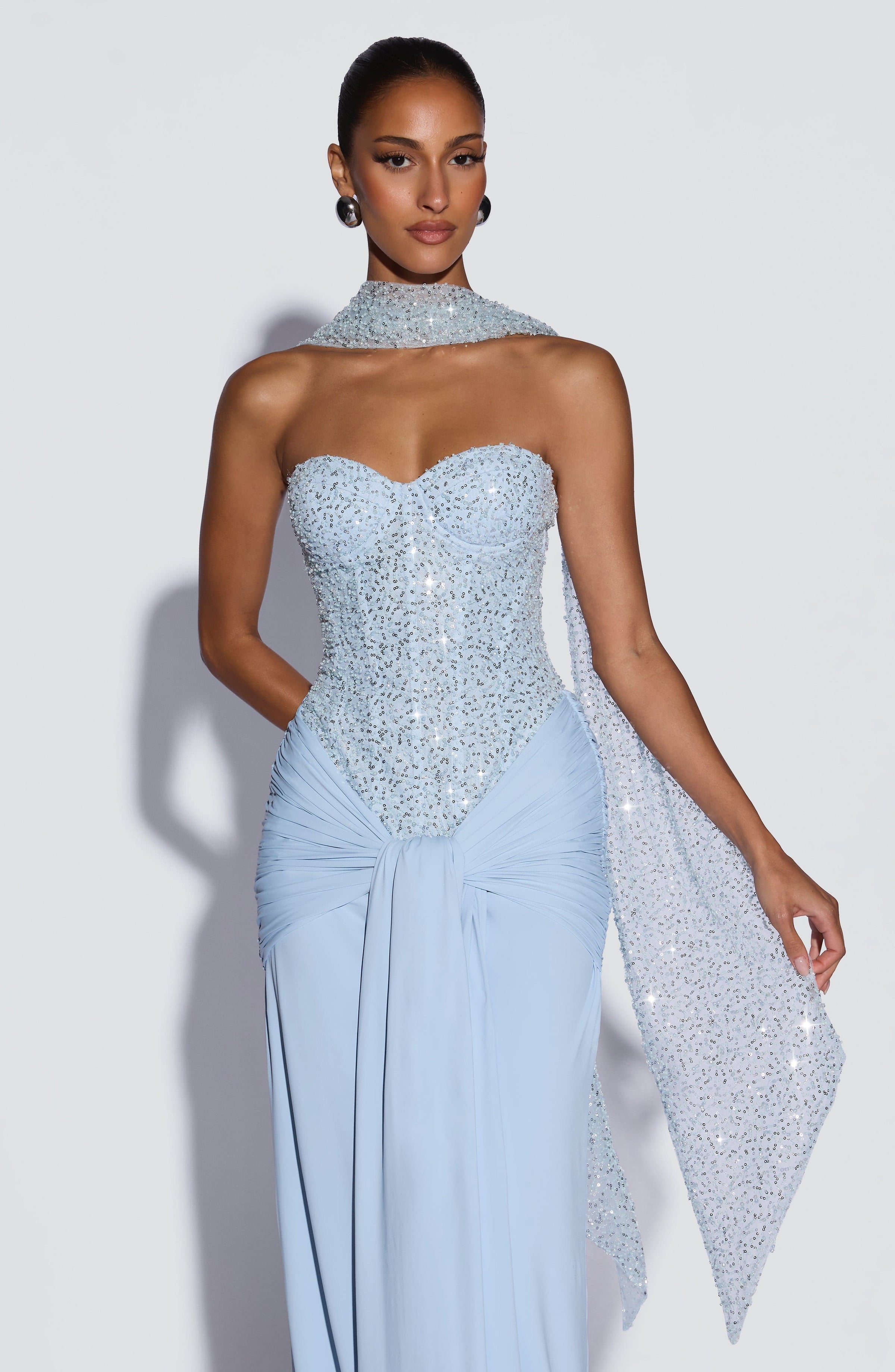 Embellished Corset Maxi Dress in Glacier Blue, view 9