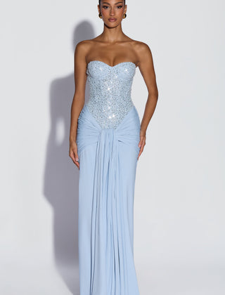 Embellished Corset Maxi Dress in Glacier Blue, view 1