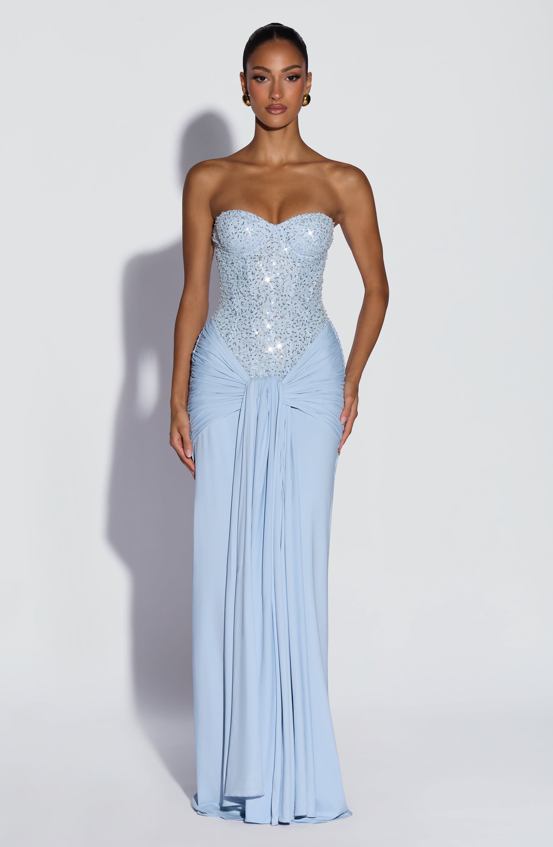Embellished Corset Maxi Dress in Glacier Blue, view 1