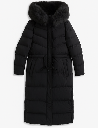 Longline drawstring puffer coat in Black