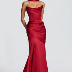 Deep Red Satin Maxi Dress in Deep Red, view 6