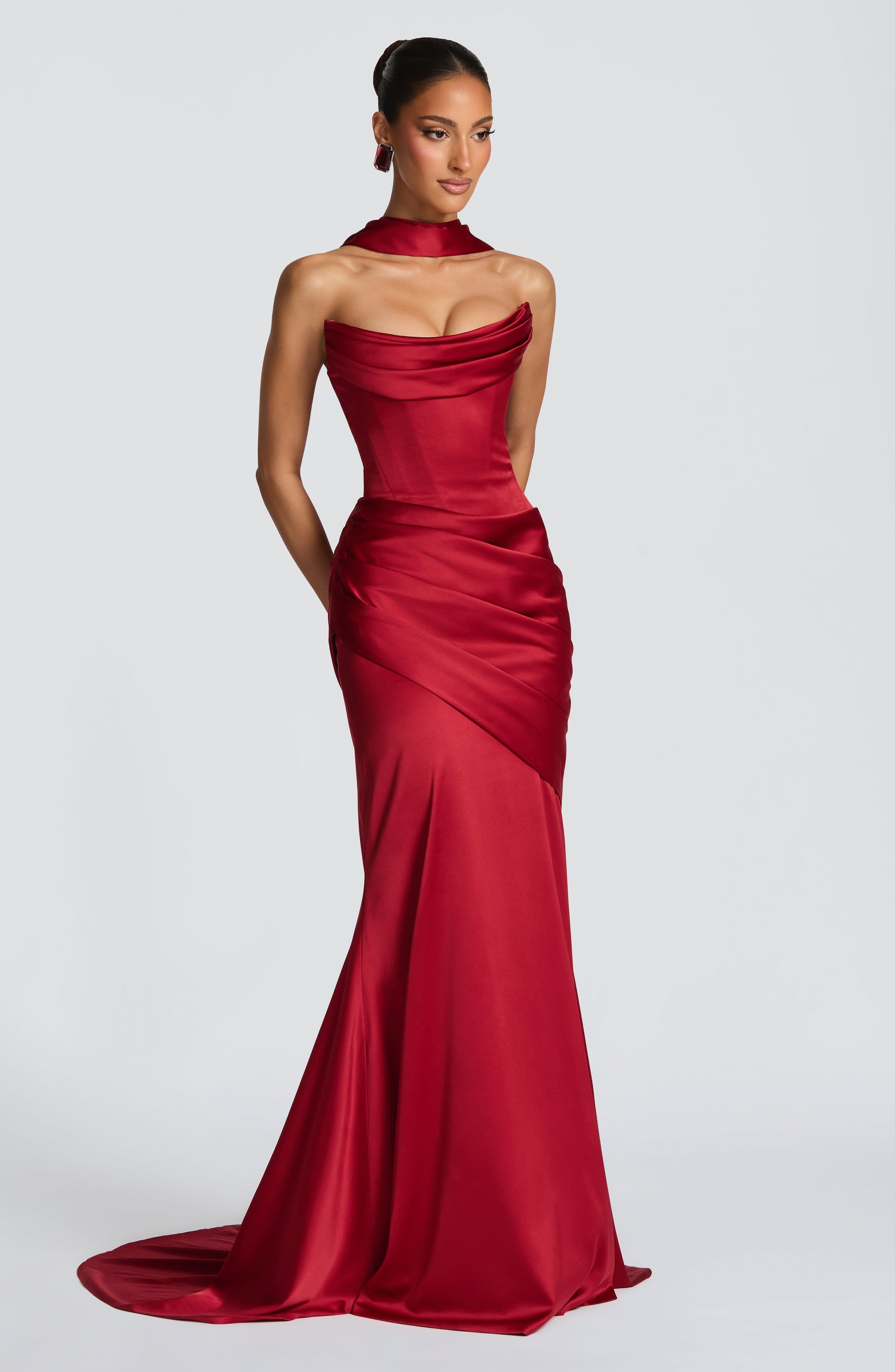 Deep Red Satin Maxi Dress in Deep Red, view 6
