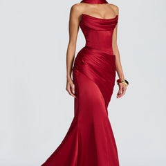 Deep Red Satin Maxi Dress in Deep Red, view 2