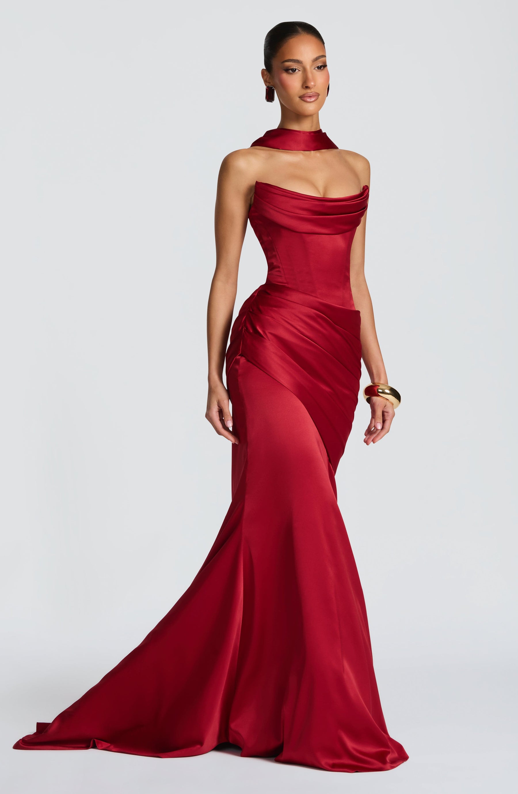 Deep Red Satin Maxi Dress in Deep Red, view 2