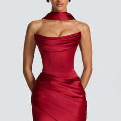 Deep Red Satin Maxi Dress in Deep Red, view 7
