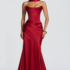 Deep Red Satin Maxi Dress in Deep Red, view 5