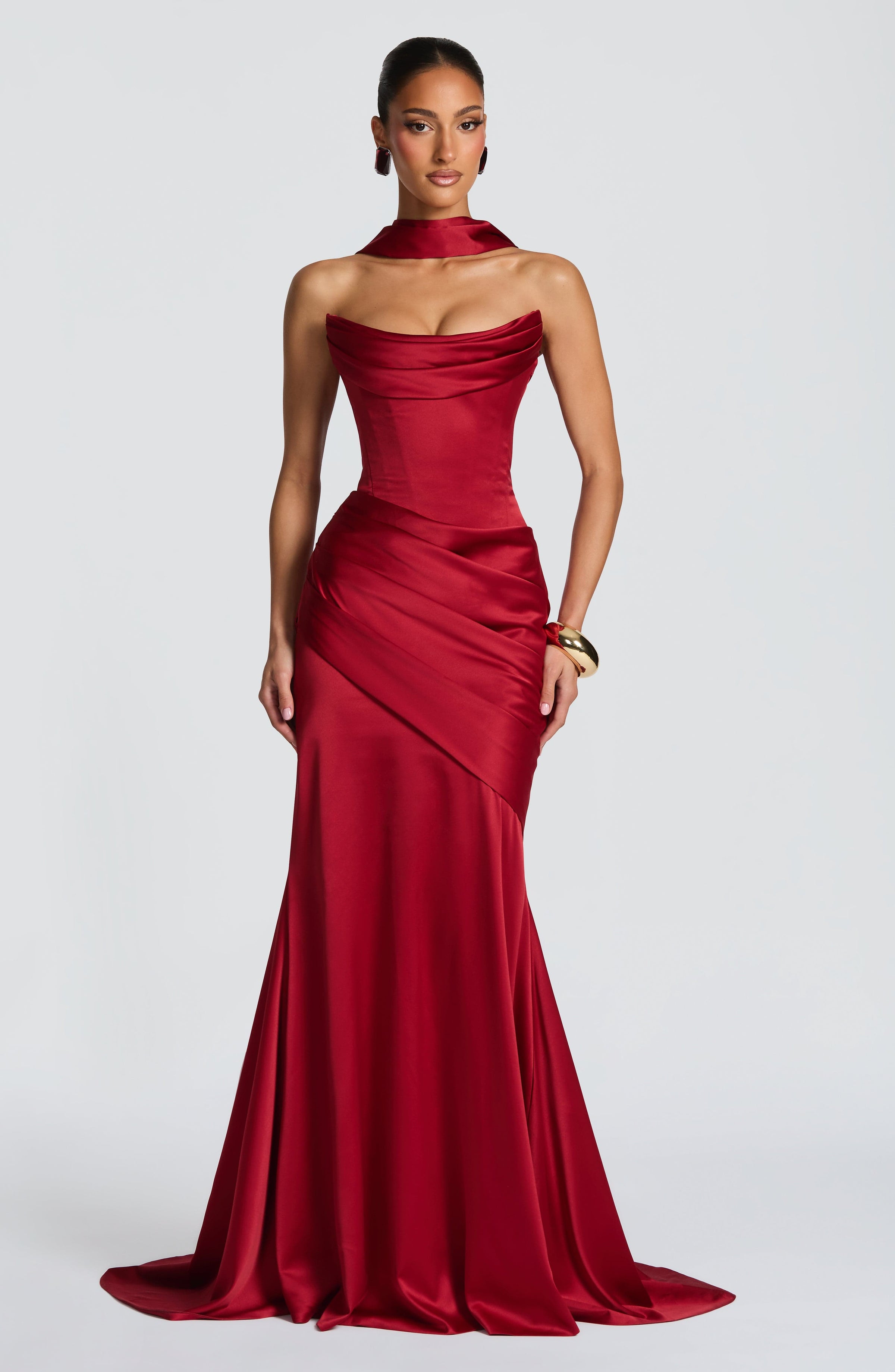 Deep Red Satin Maxi Dress in Deep Red, view 5