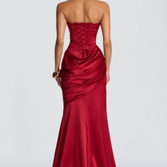 Deep Red Satin Maxi Dress in Deep Red, view 3