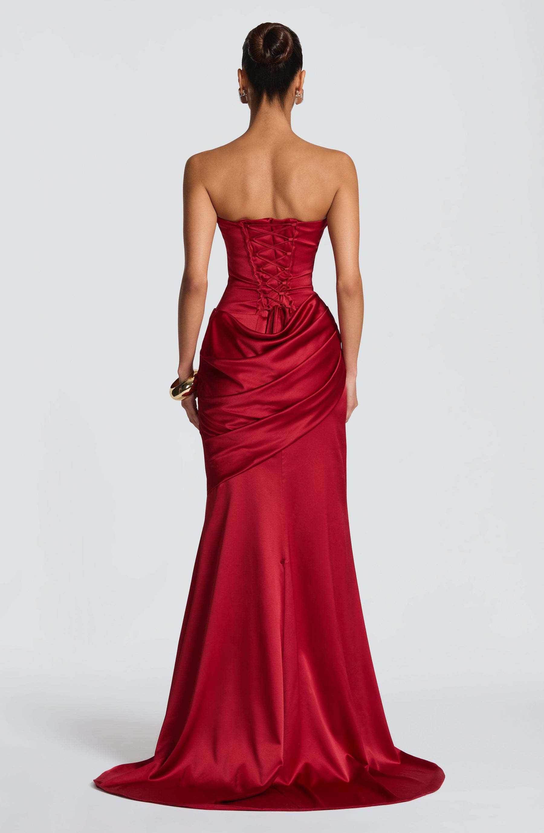 Deep Red Satin Maxi Dress in Deep Red, view 3