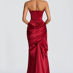 Deep Red Satin Maxi Dress in Deep Red, view 4