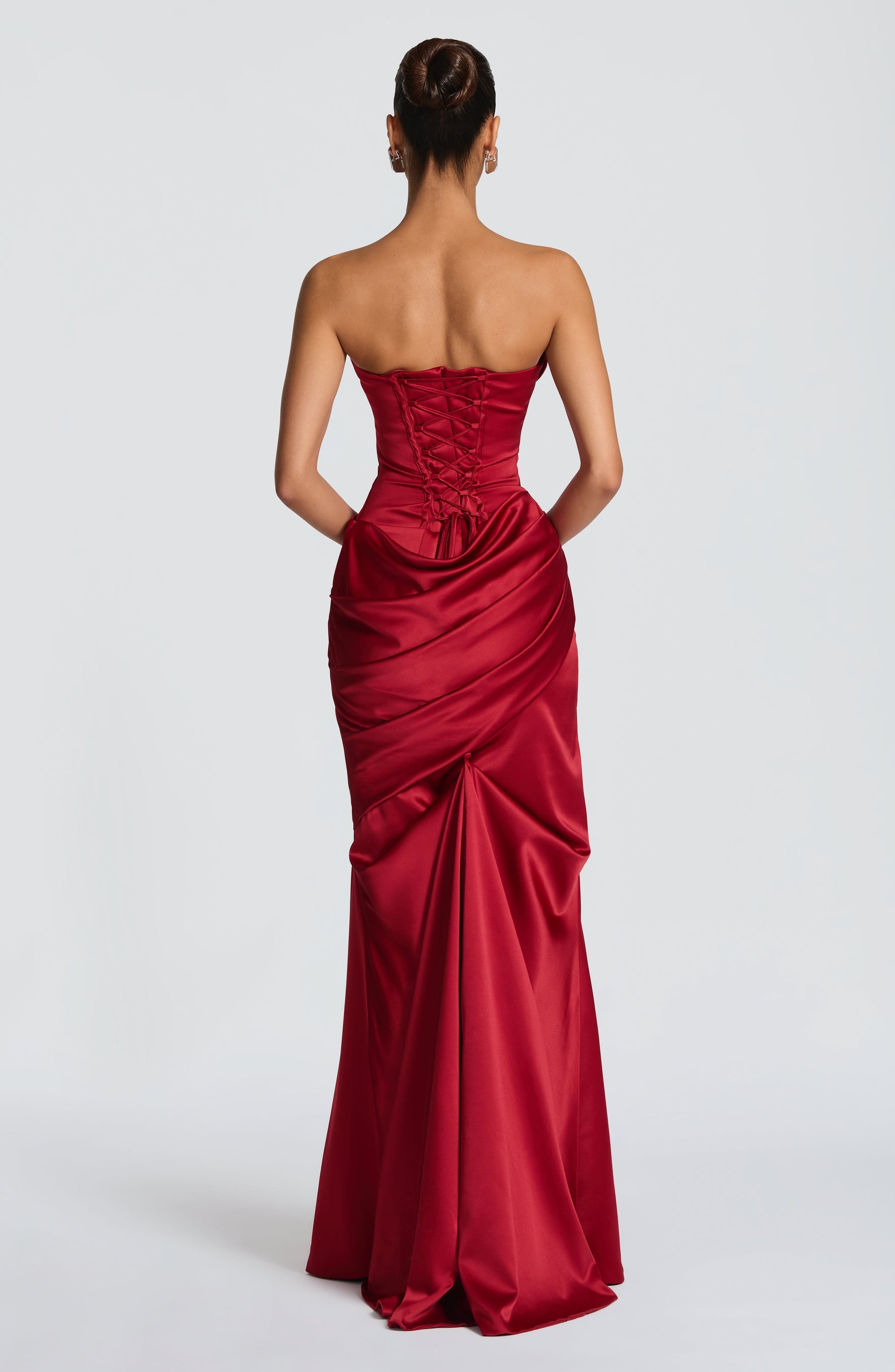 Deep Red Satin Maxi Dress in Deep Red, view 4