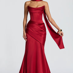 Deep Red Satin Maxi Dress in Deep Red, view 1