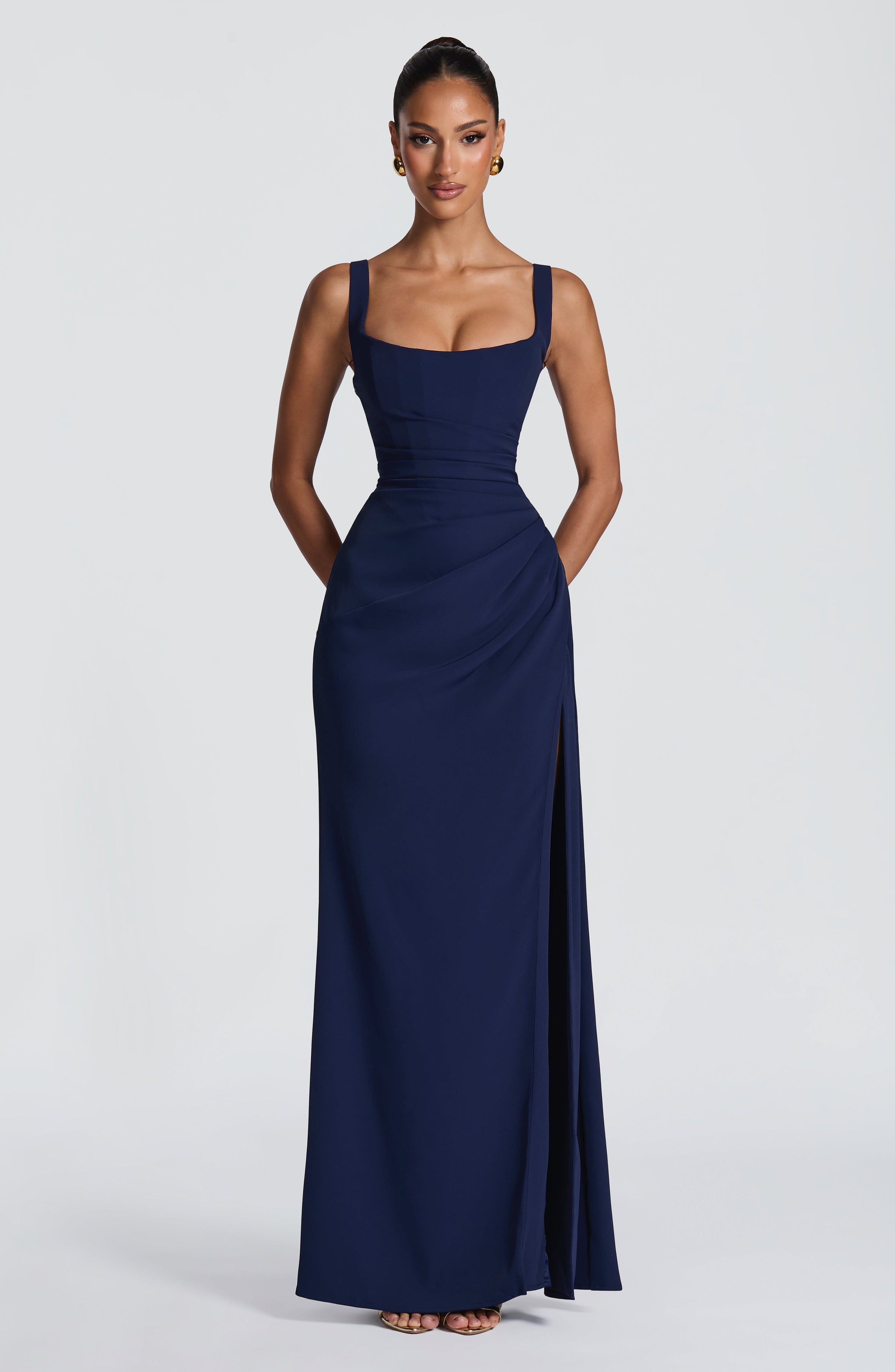 Nerina Corset Maxi Dress in Navy full length - Maeve & Erin Dublin