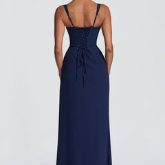 Nerina Corset Maxi Dress in Navy front view - Maeve & Erin Dublin