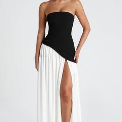 Baby Blue Corset Maxi Dress in Black/White