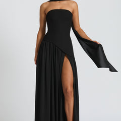 Baby Blue Corset Maxi Dress in Black