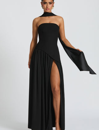 Baby Blue Corset Maxi Dress in Black