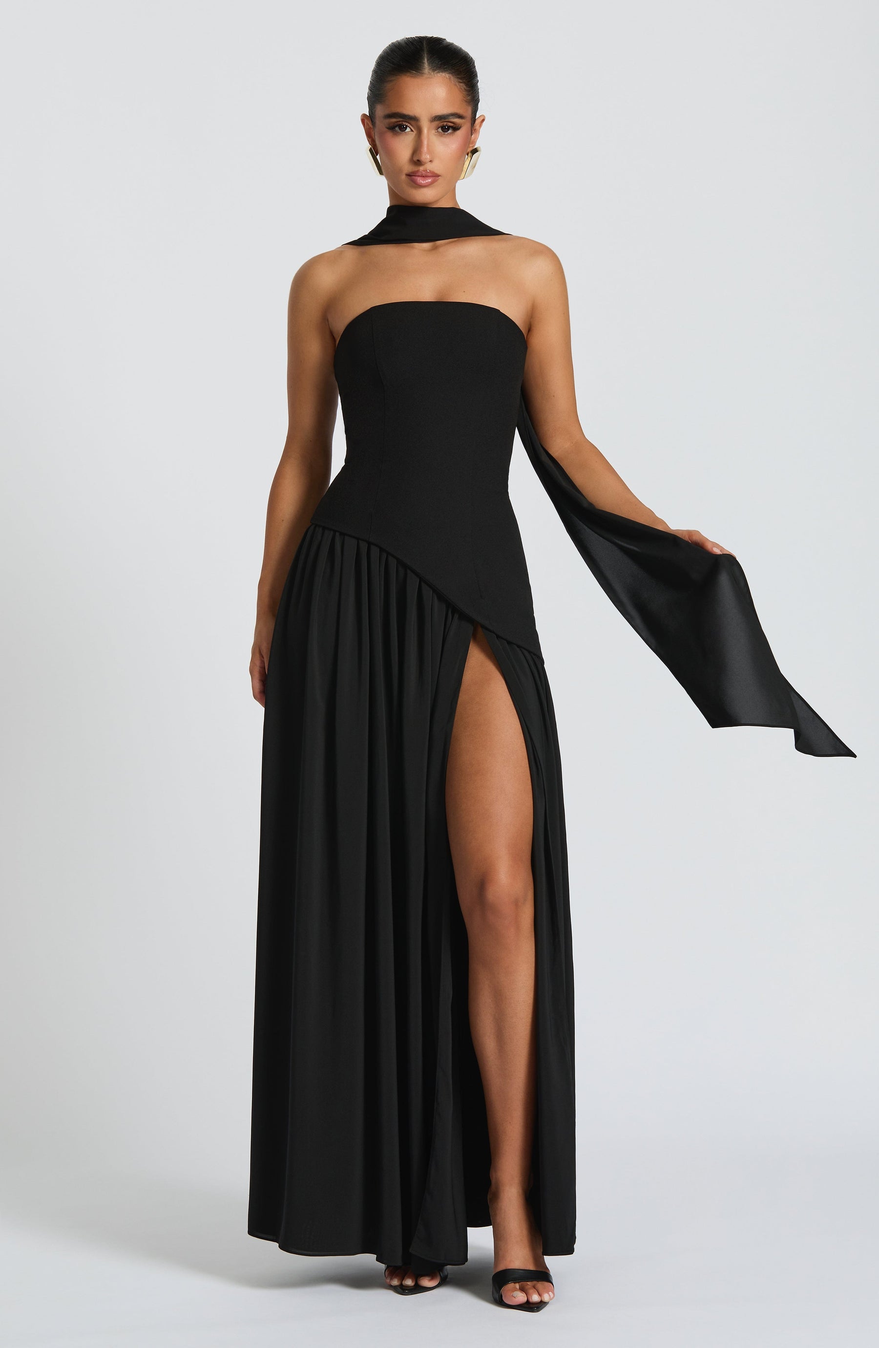 Baby Blue Corset Maxi Dress in Black
