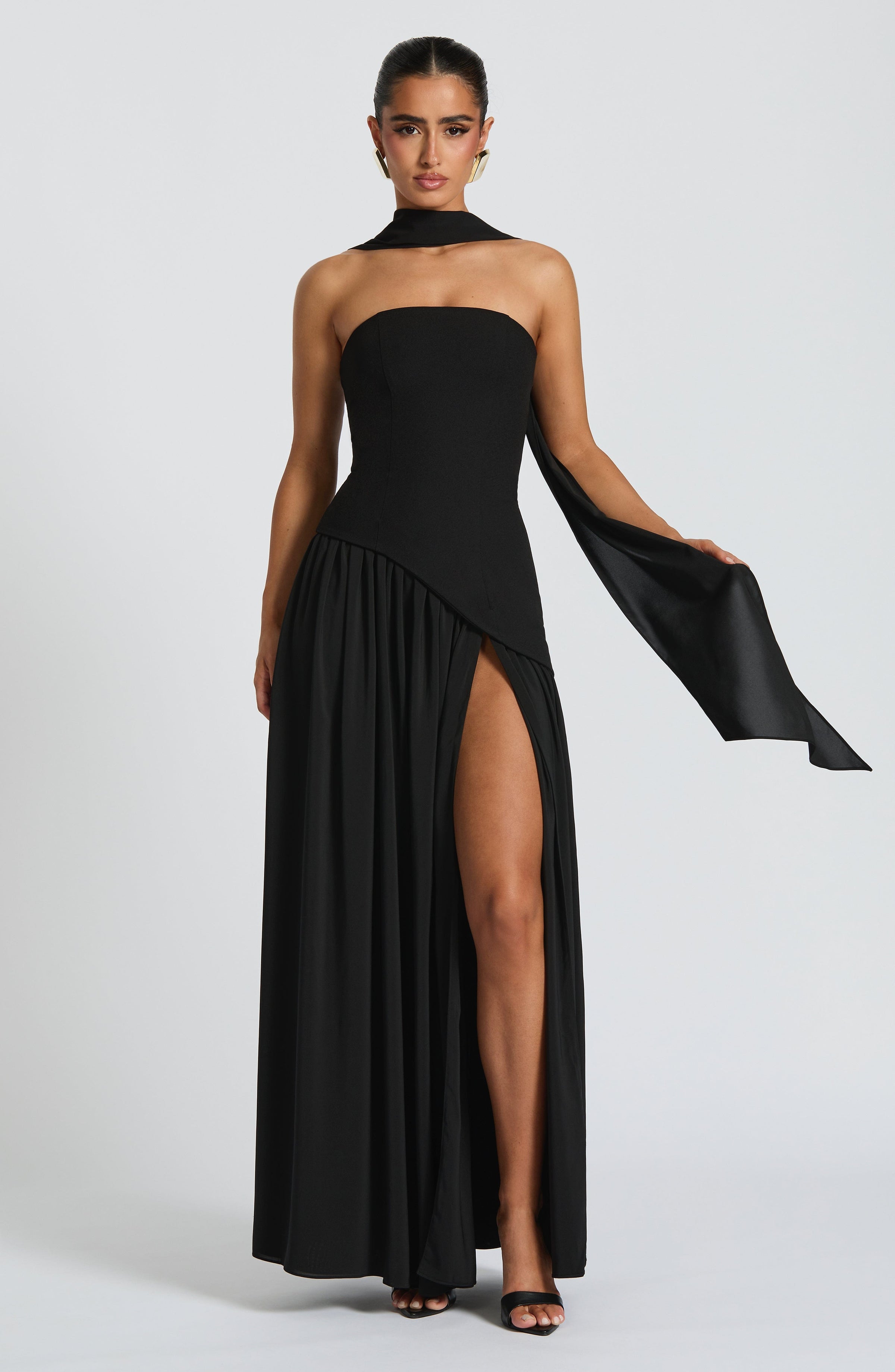 Baby Blue Corset Maxi Dress in Black