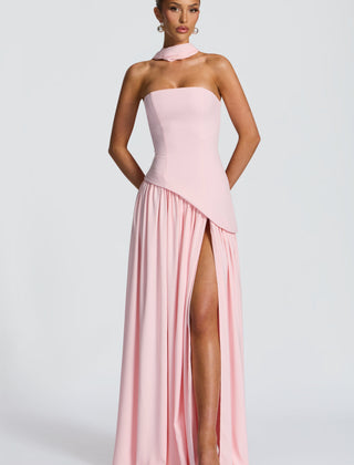Baby Blue Corset Maxi Dress in Blush
