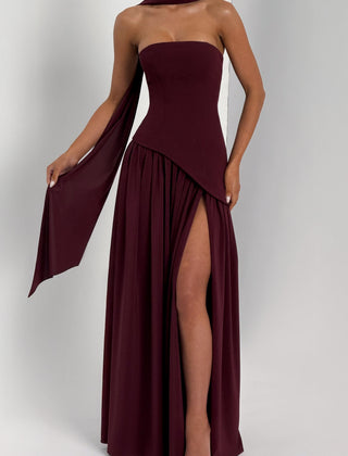 Baby Blue Corset Maxi Dress in Cherry Lacquer