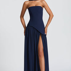 Baby Blue Corset Maxi Dress in Navy