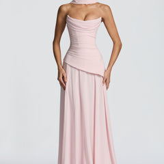 Chiffon Corset Maxi Dress in Blush