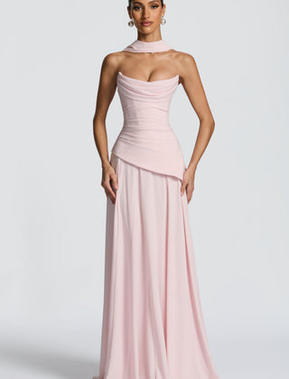 Chiffon Corset Maxi Dress in Blush
