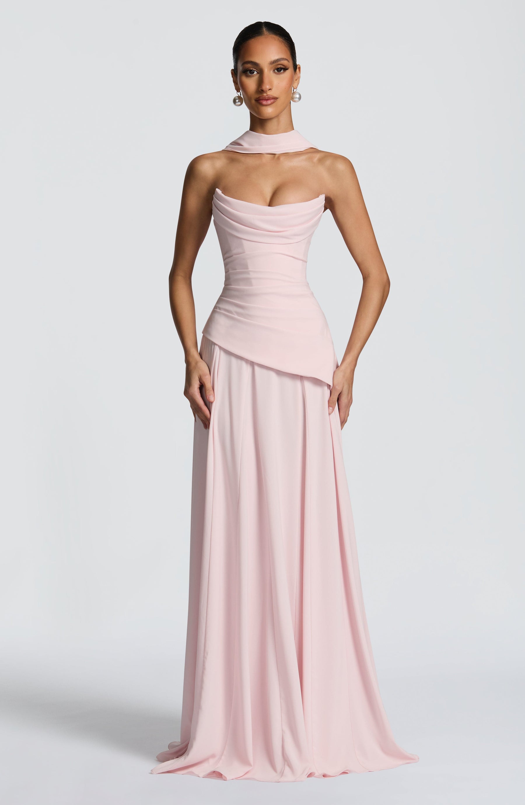 Chiffon Corset Maxi Dress in Blush