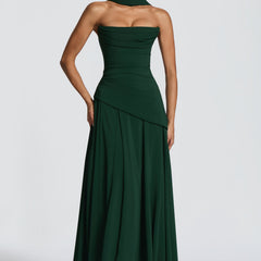 Chiffon Corset Maxi Dress in Emerald