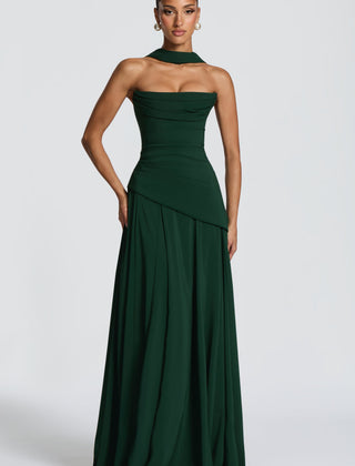 Chiffon Corset Maxi Dress in Emerald