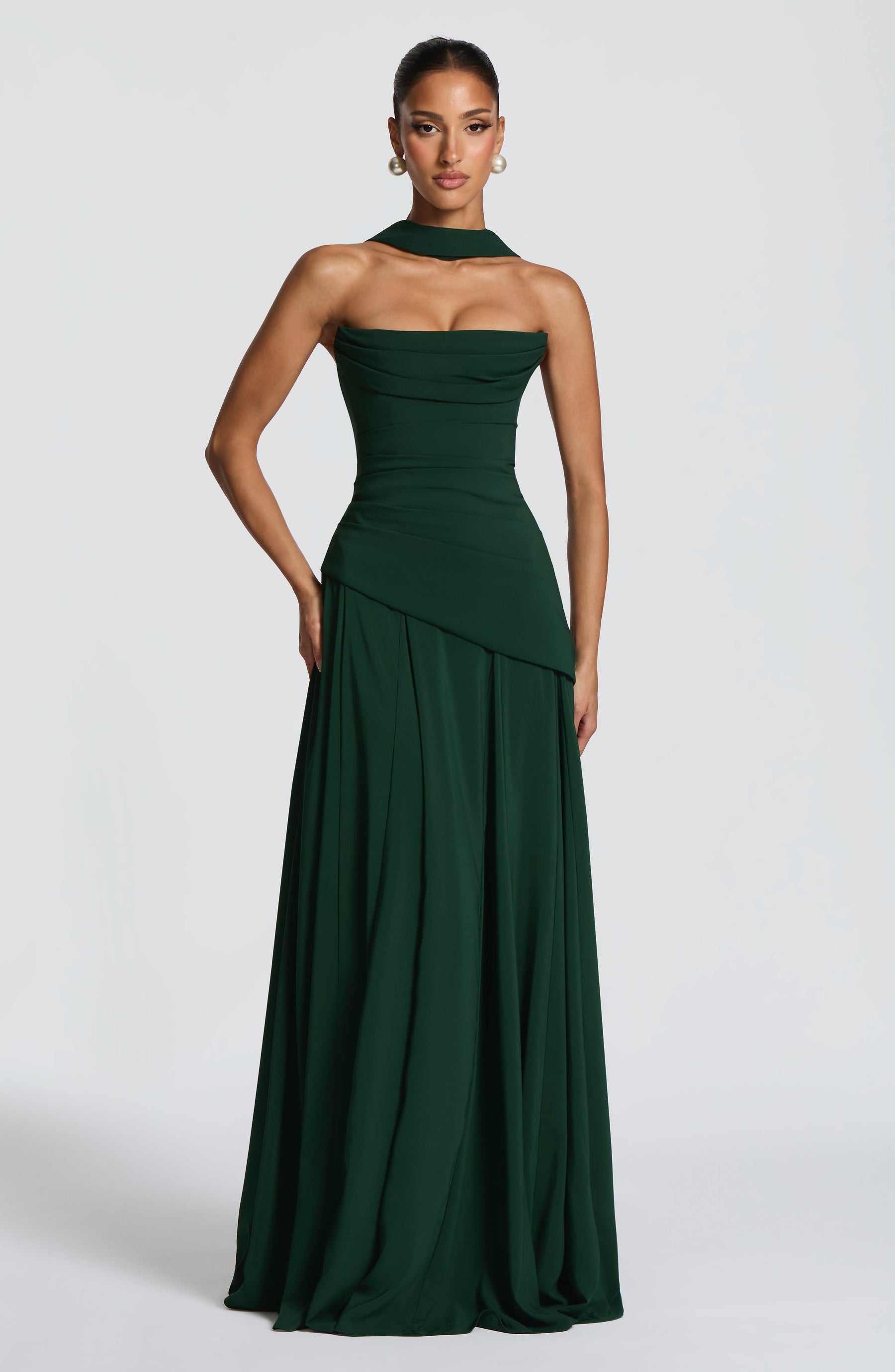 Chiffon Corset Maxi Dress in Emerald