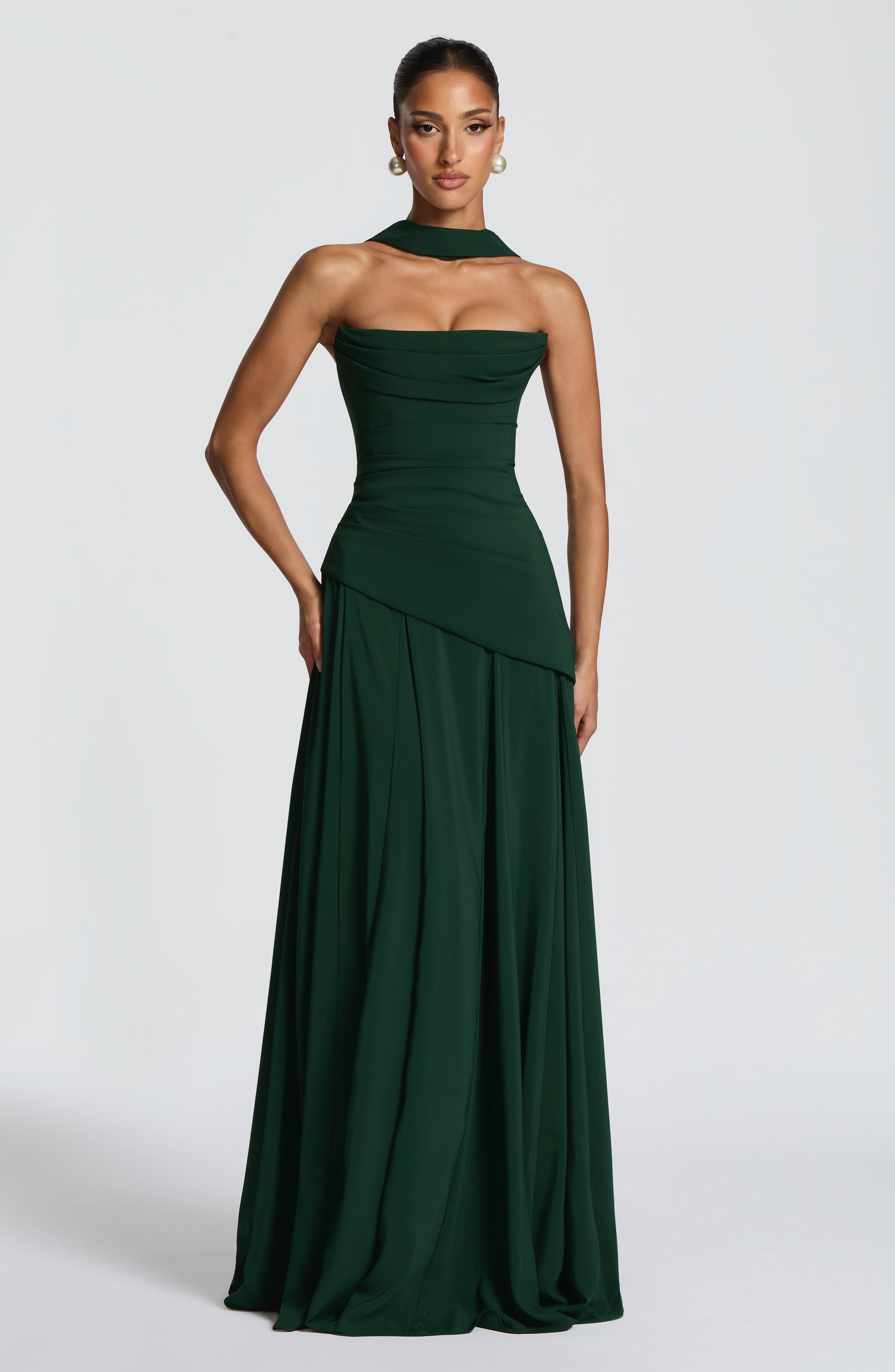 Chiffon Corset Maxi Dress in Emerald
