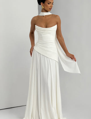 Chiffon Corset Maxi Dress in Ivory